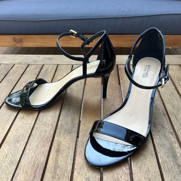 MICHAEL KORS Black Patent Leather Strappy Stilettos, Size 9 - Picture 1 of 8